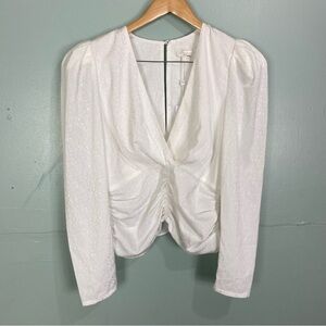 Ronny Kobo Astor Top White Sz L Plunge Neckline‎ Long Sleeve